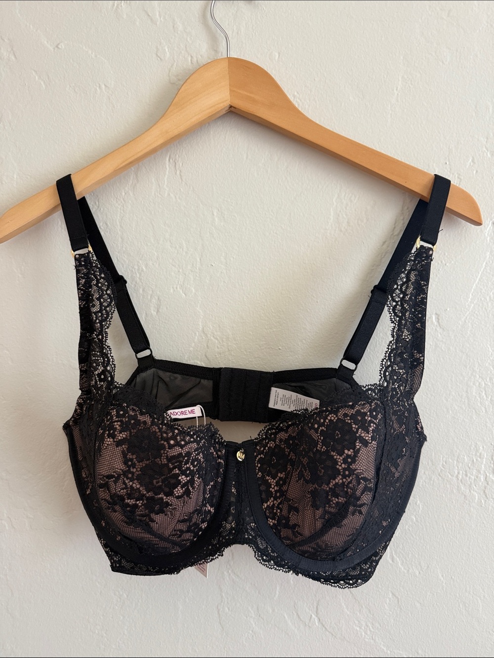 Adore Me Black Lace Underwire Bra with Nude Lining